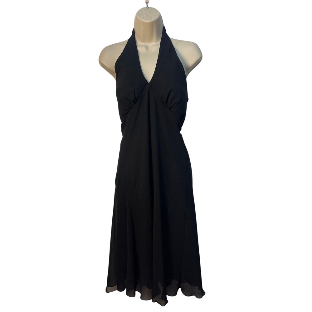 Sangria Women Black‎ Halter Neck Midi Dress V-Neck Cocktail Formal Size 10